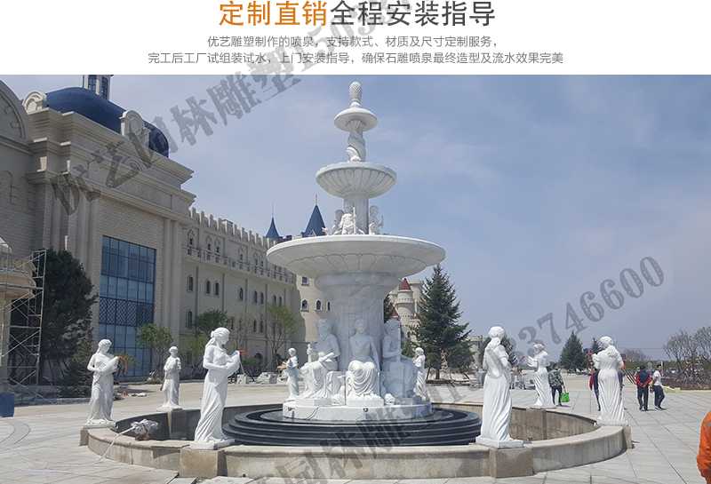 大理石景觀噴泉安裝，如何安裝大型景觀噴泉，定制石雕噴泉工廠