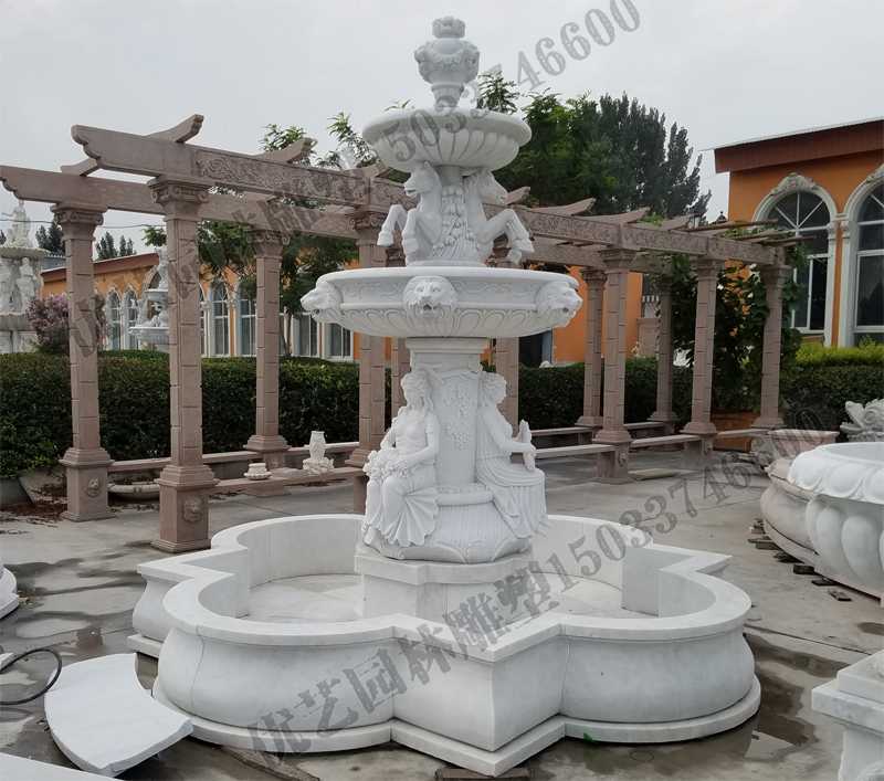 大理石噴泉，歐式人物動物噴泉，室外景觀噴泉定制